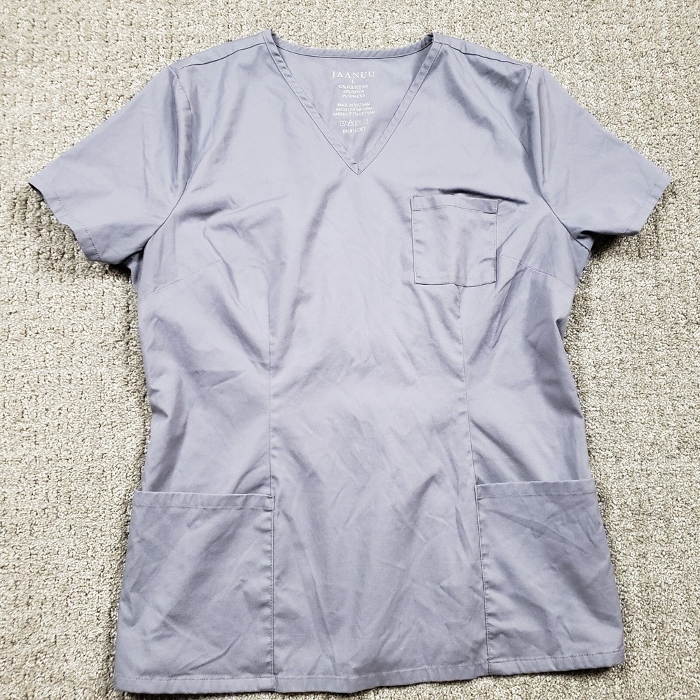 Jaanuu Scrub Top Womens L Gray V-Neck 3-Pocket J96162 Medical Workwear